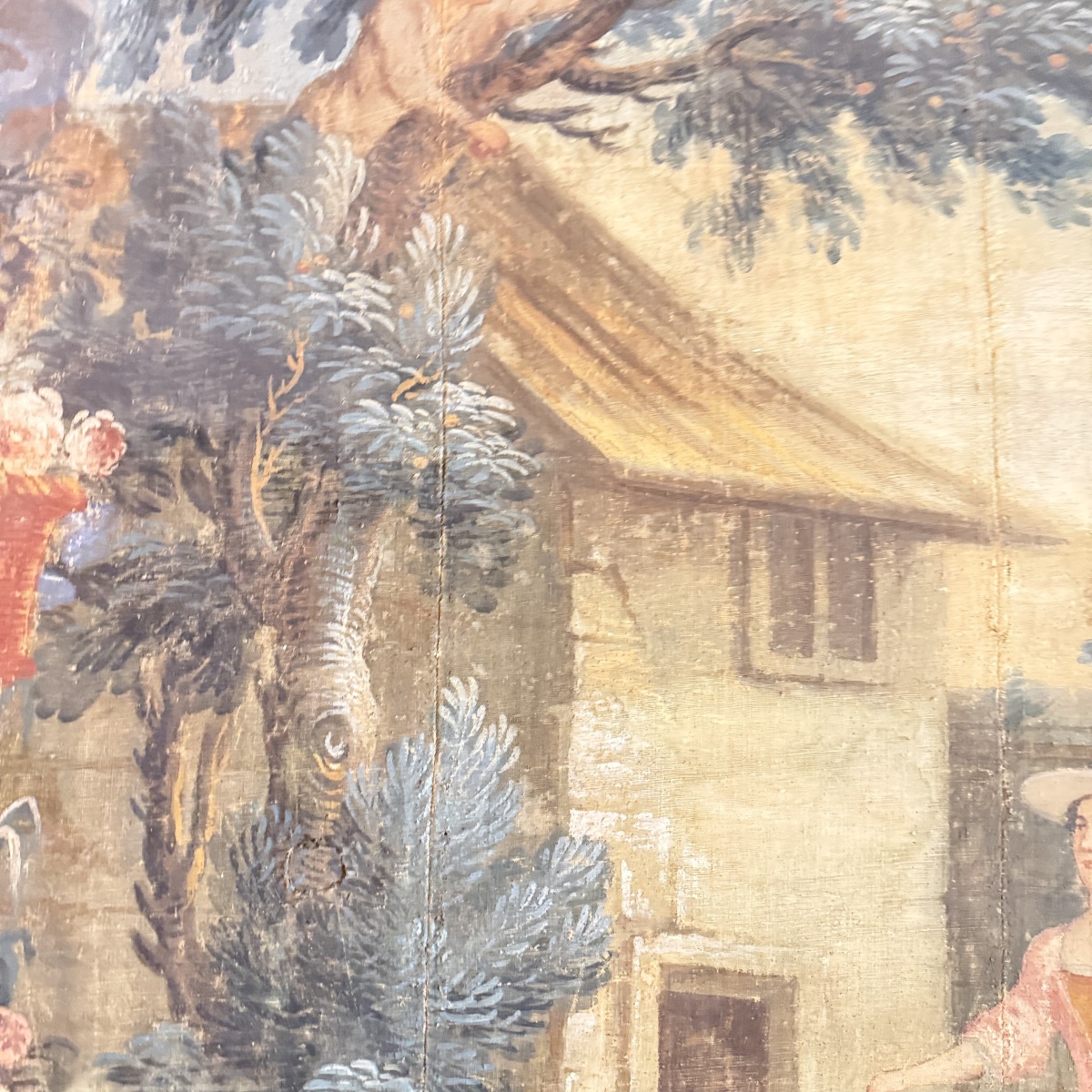 Large Provençal Painted Canvas From Aix-en-provence – 18th-century Pastoral Scene-photo-6