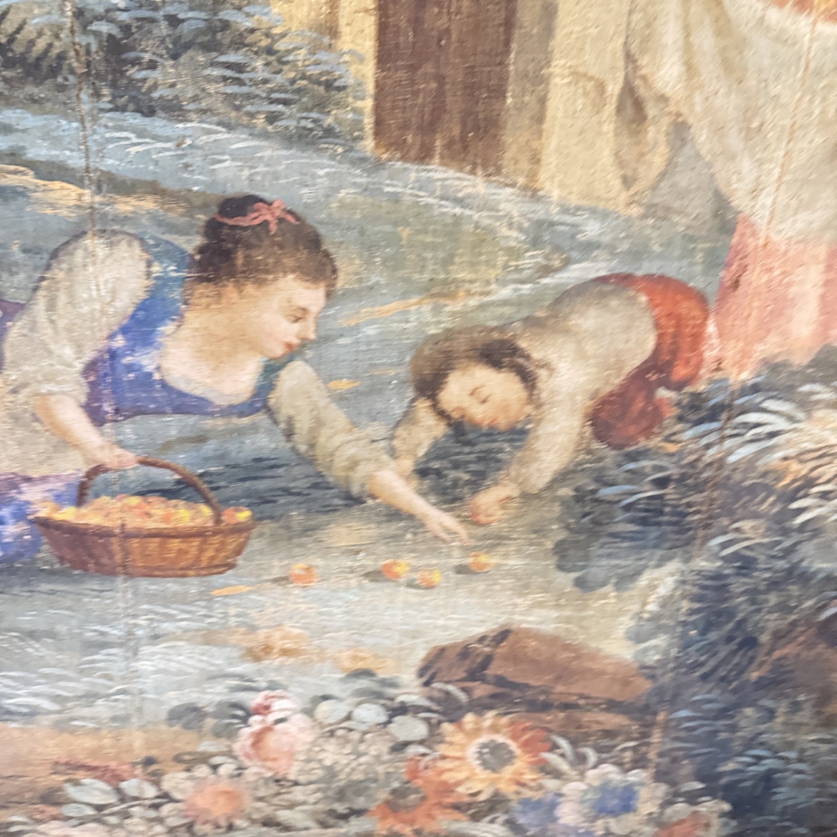 Large Provençal Painted Canvas From Aix-en-provence – 18th-century Pastoral Scene-photo-8