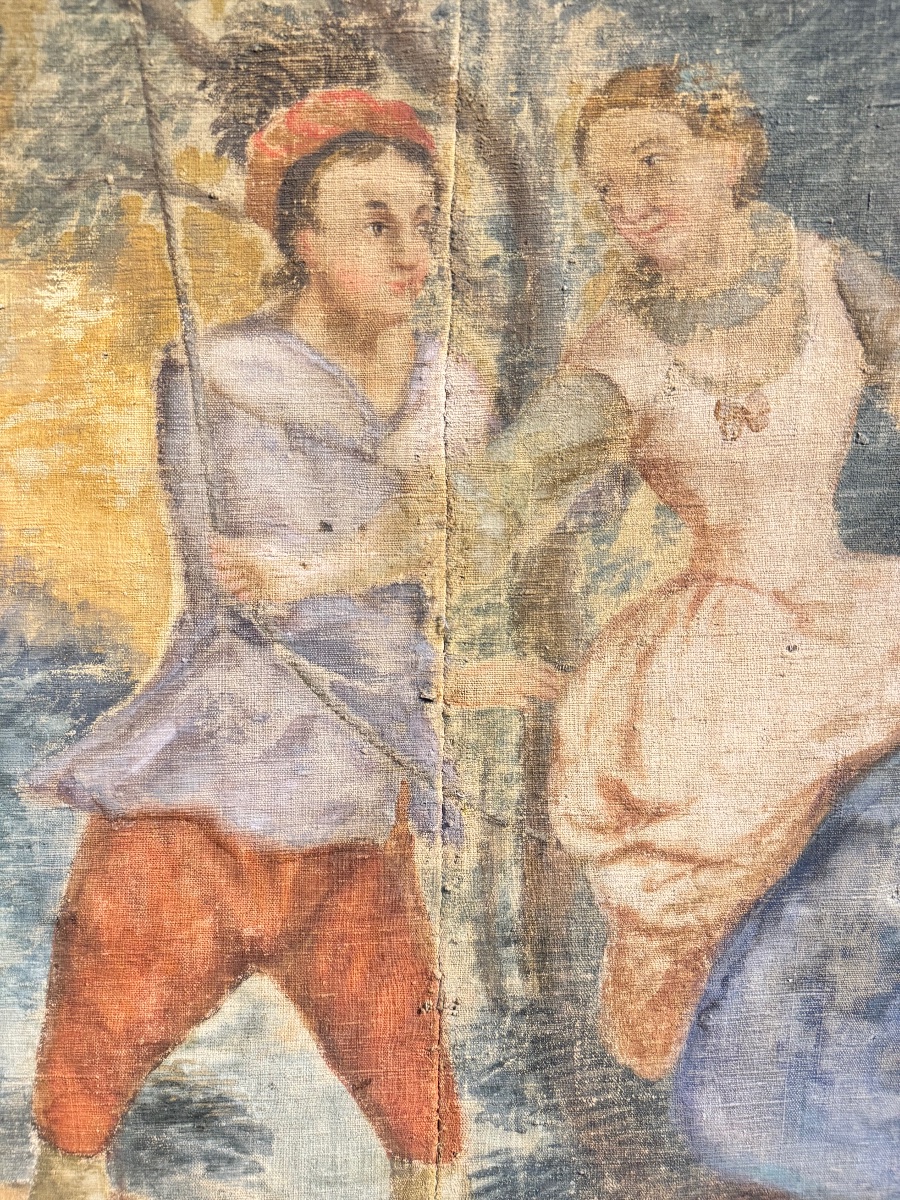 Large 18th-century Provençal Decorative Panel – A Romantic Scene Featuring A Swing-photo-8