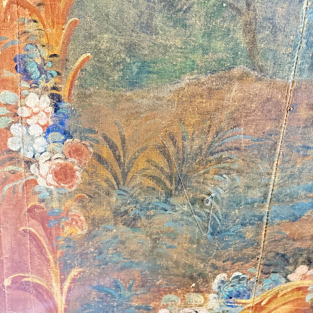 Grand panneau décoratif provençal du XVIIIᵉ siècle – Scène galante dans un paysage champêtre-photo-3