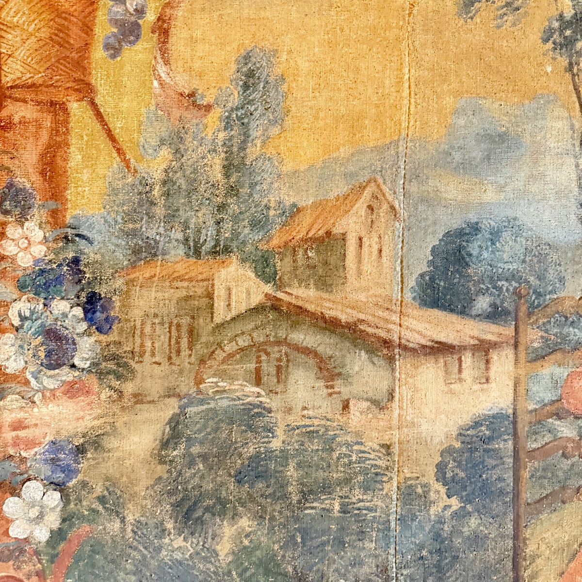 Grand panneau décoratif provençal du XVIIIᵉ siècle – Scène galante dans un paysage champêtre-photo-4