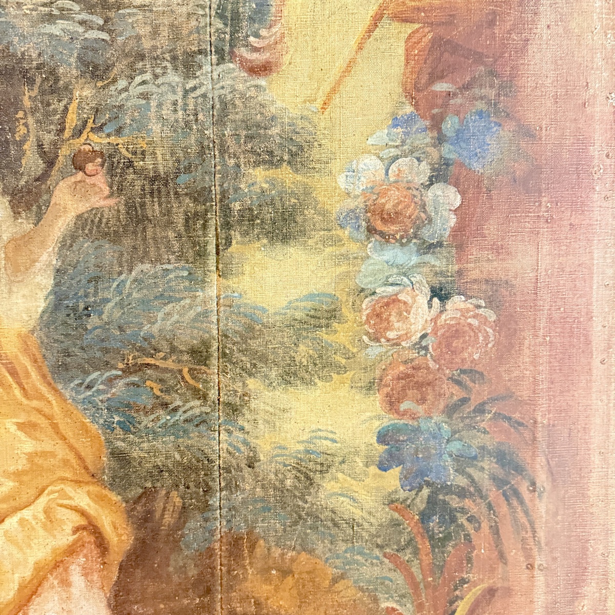 Grand panneau décoratif provençal du XVIIIᵉ siècle – Scène galante dans un paysage champêtre-photo-4