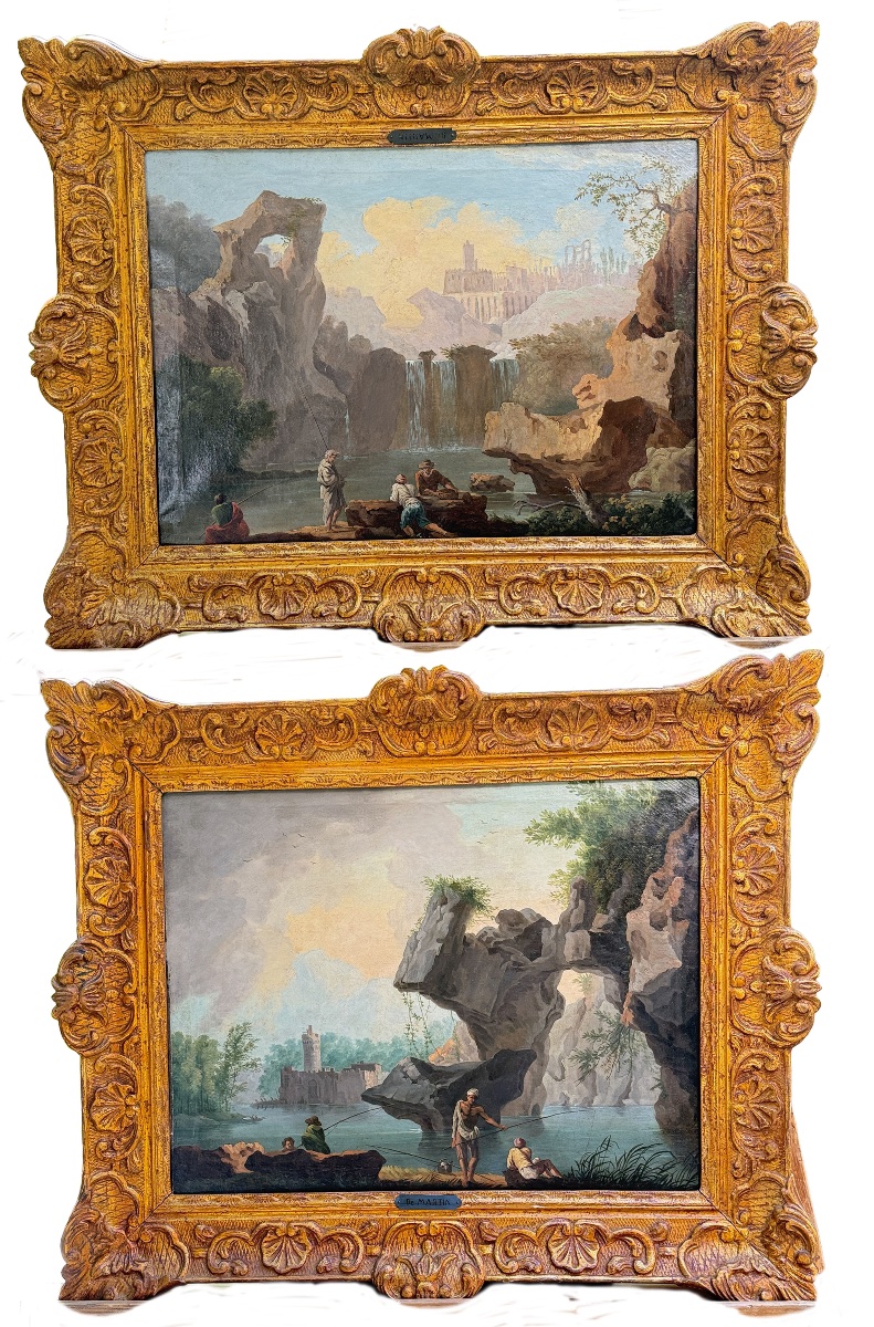 A Pair Of Lively Italian Landscapes, Signed L. De Martin And Dated 1779, Oils On Canvas