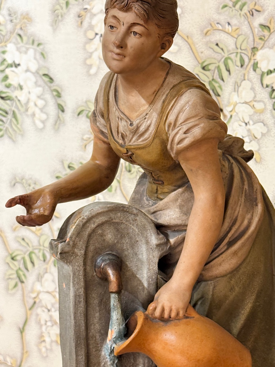 Joseph Le Guluche – Paire de terres cuites polychromes, sujets populaires, fabrication français-photo-4