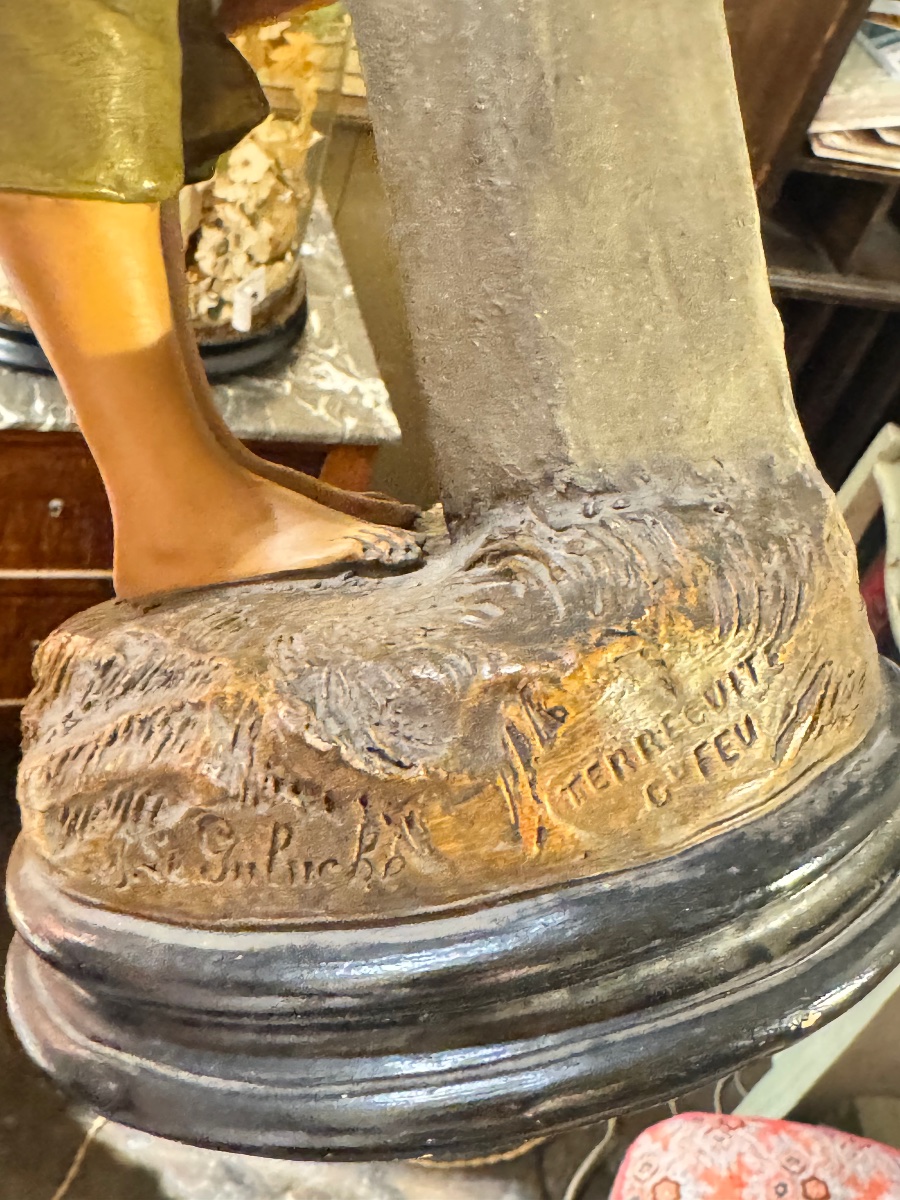 Joseph Le Guluche – Paire de terres cuites polychromes, sujets populaires, fabrication français-photo-7