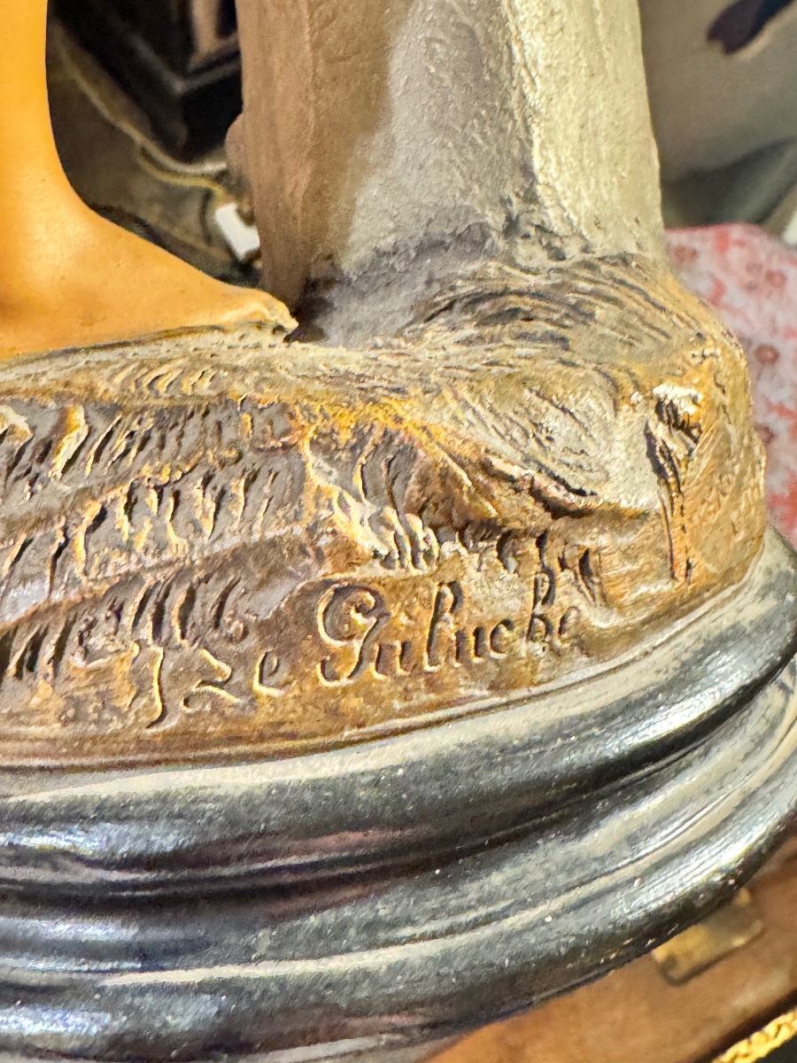 Joseph Le Guluche – Paire de terres cuites polychromes, sujets populaires, fabrication français-photo-8