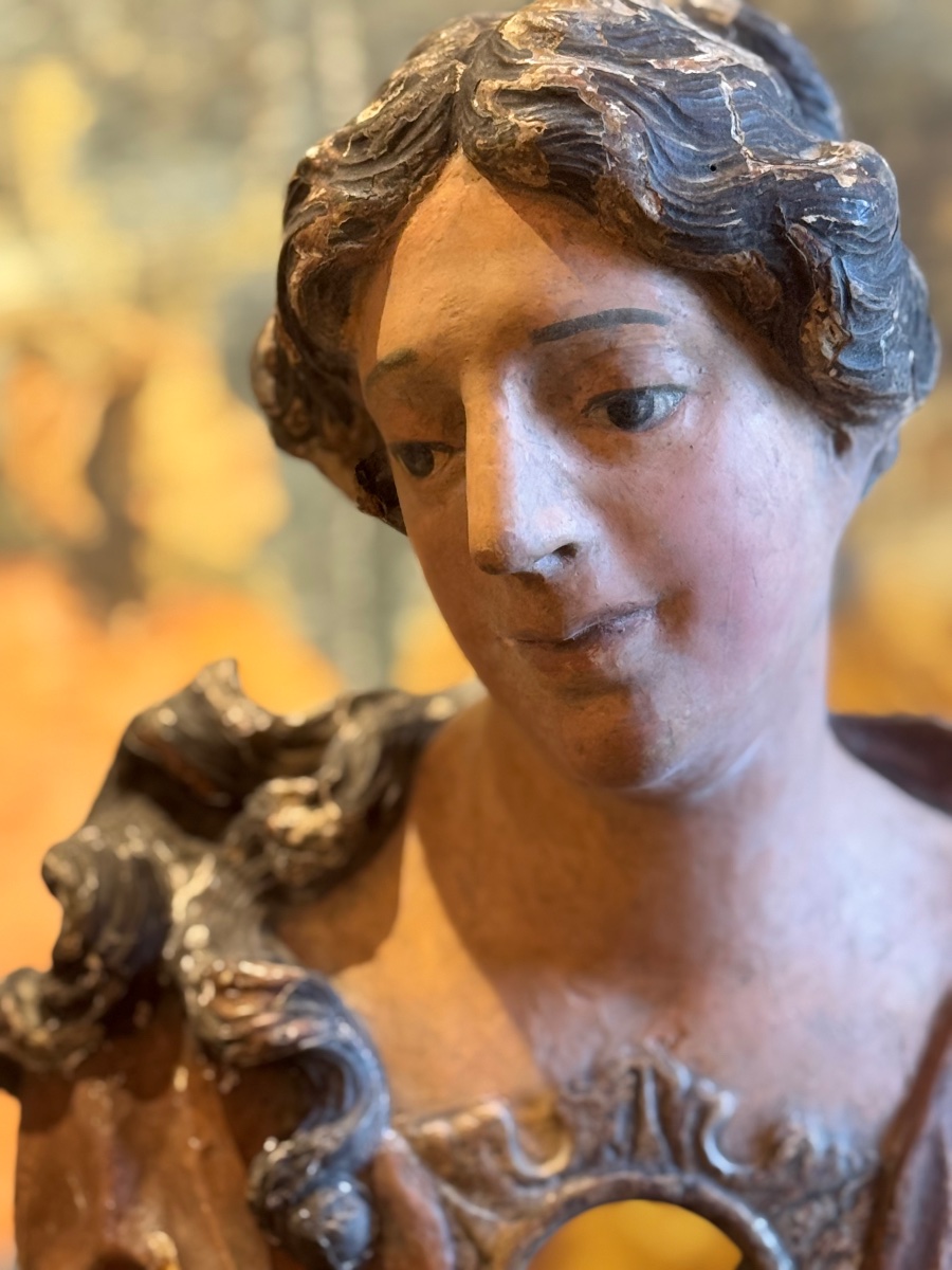 Buste reliquaire de sainte en bois sculpté et polychromé – Époque XVIIIᵉ siècle-photo-4