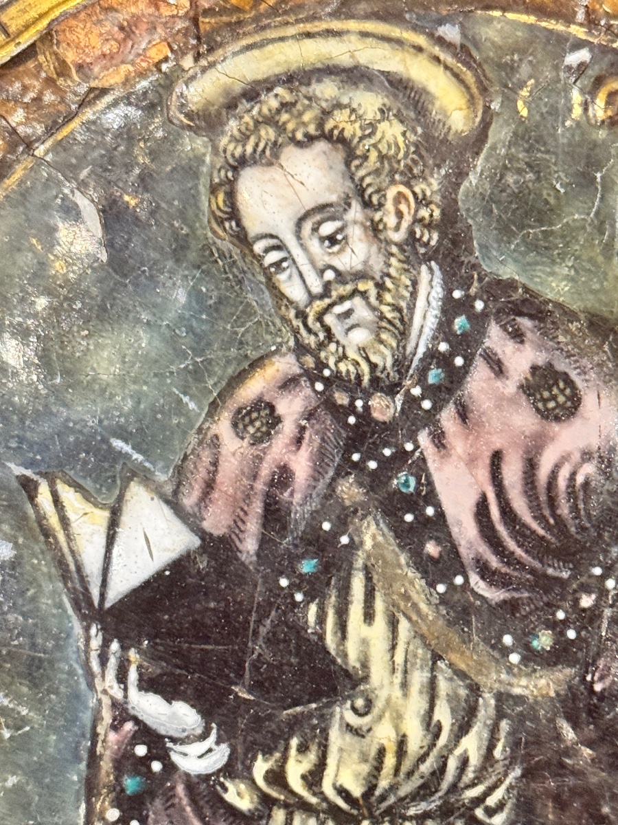 Painted Limoges Enamel Depicting A Saint, In A Rare Gilded Bronze Frame – Late 16th Century -photo-2