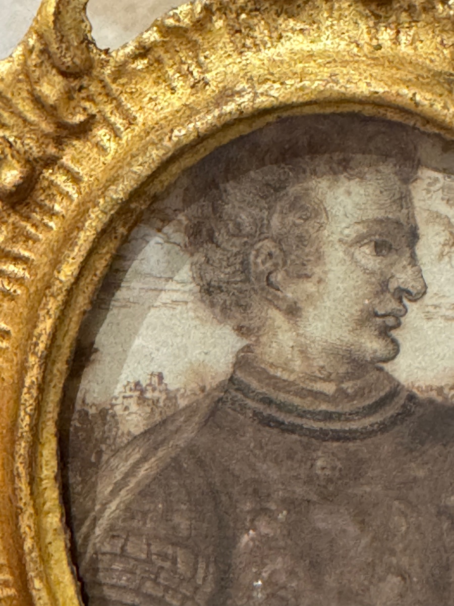 Portrait d’un condottiere italien du XVIe siècle dans un ancien cadre rocaille doré-photo-3