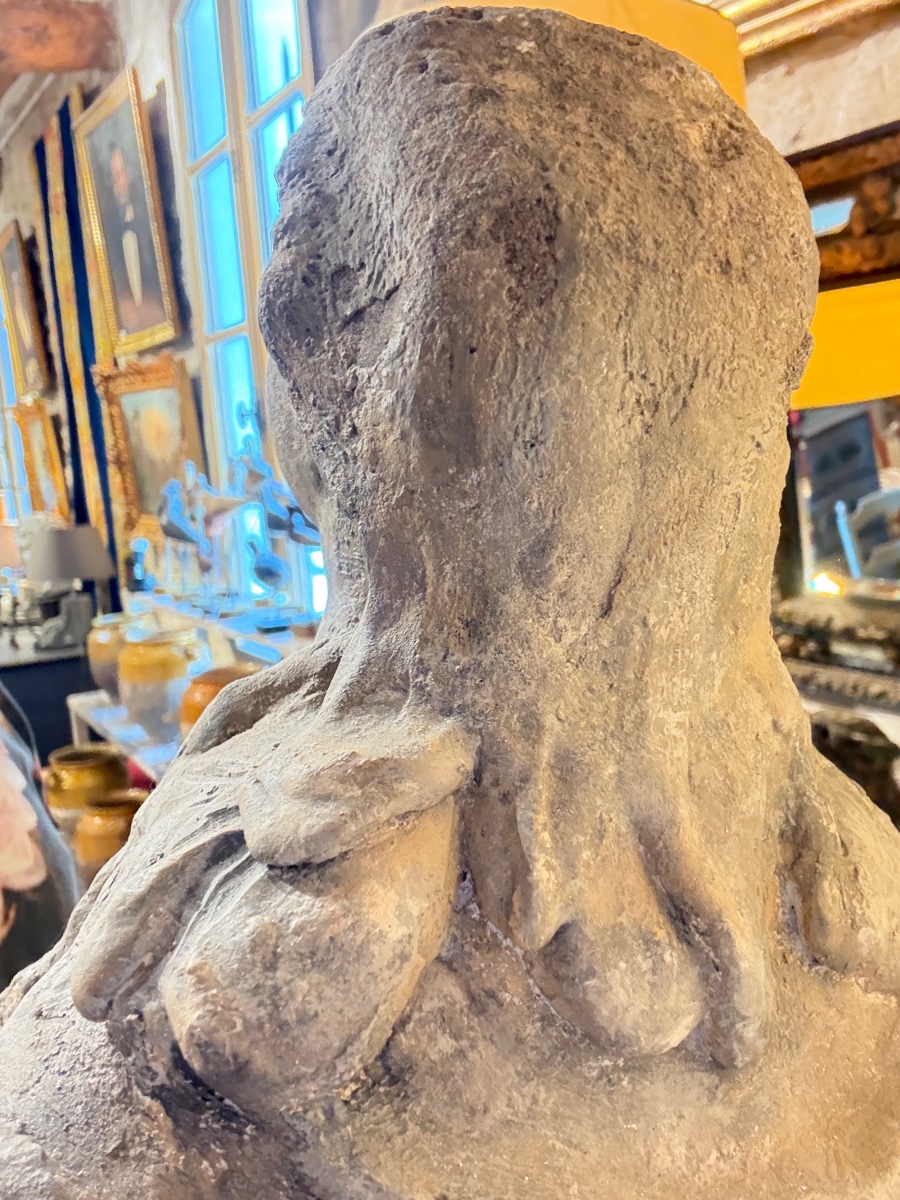 Vierge à l’Enfant en pierre calcaire – Sculpture d’oratoire – XVIIIᵉ siècle-photo-4
