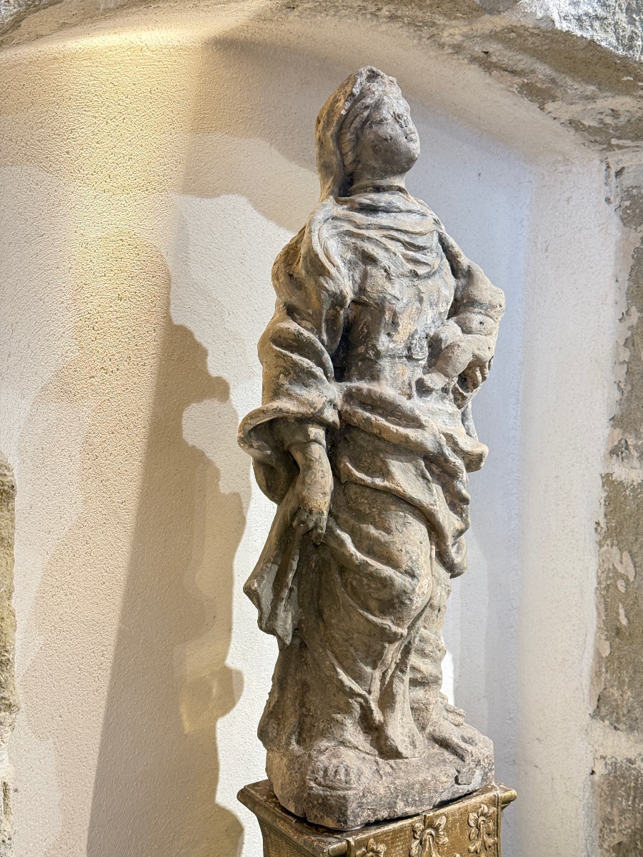 Vierge à l’Enfant en pierre calcaire – Sculpture d’oratoire – XVIIIᵉ siècle-photo-5