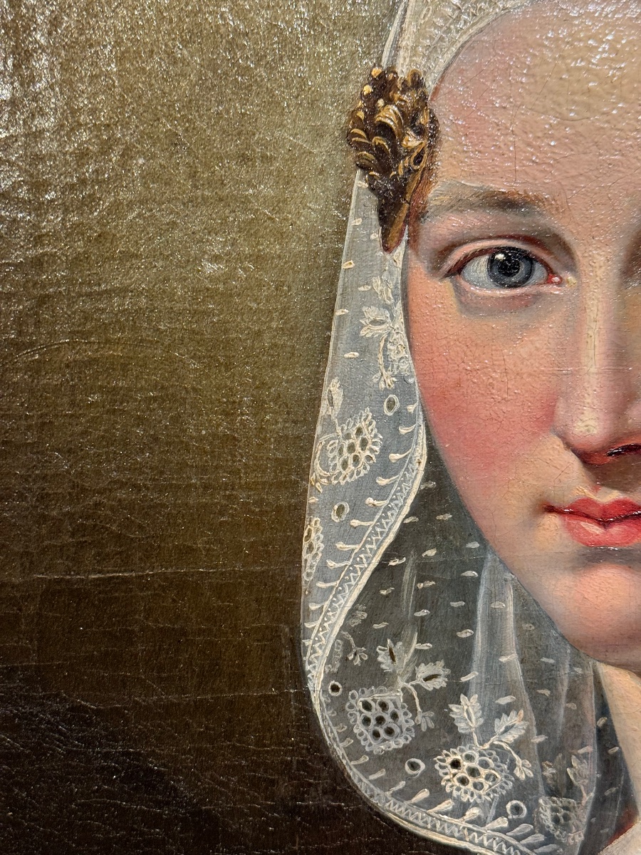 Portrait de jeune Hollandaise en costume traditionnel – huile sur toile 1830-photo-1