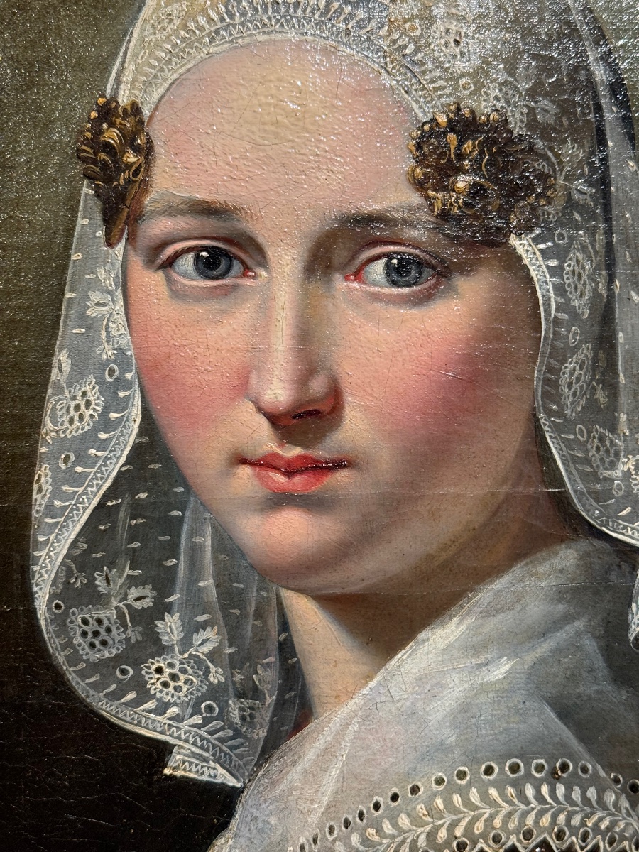 Portrait de jeune Hollandaise en costume traditionnel – huile sur toile 1830-photo-8
