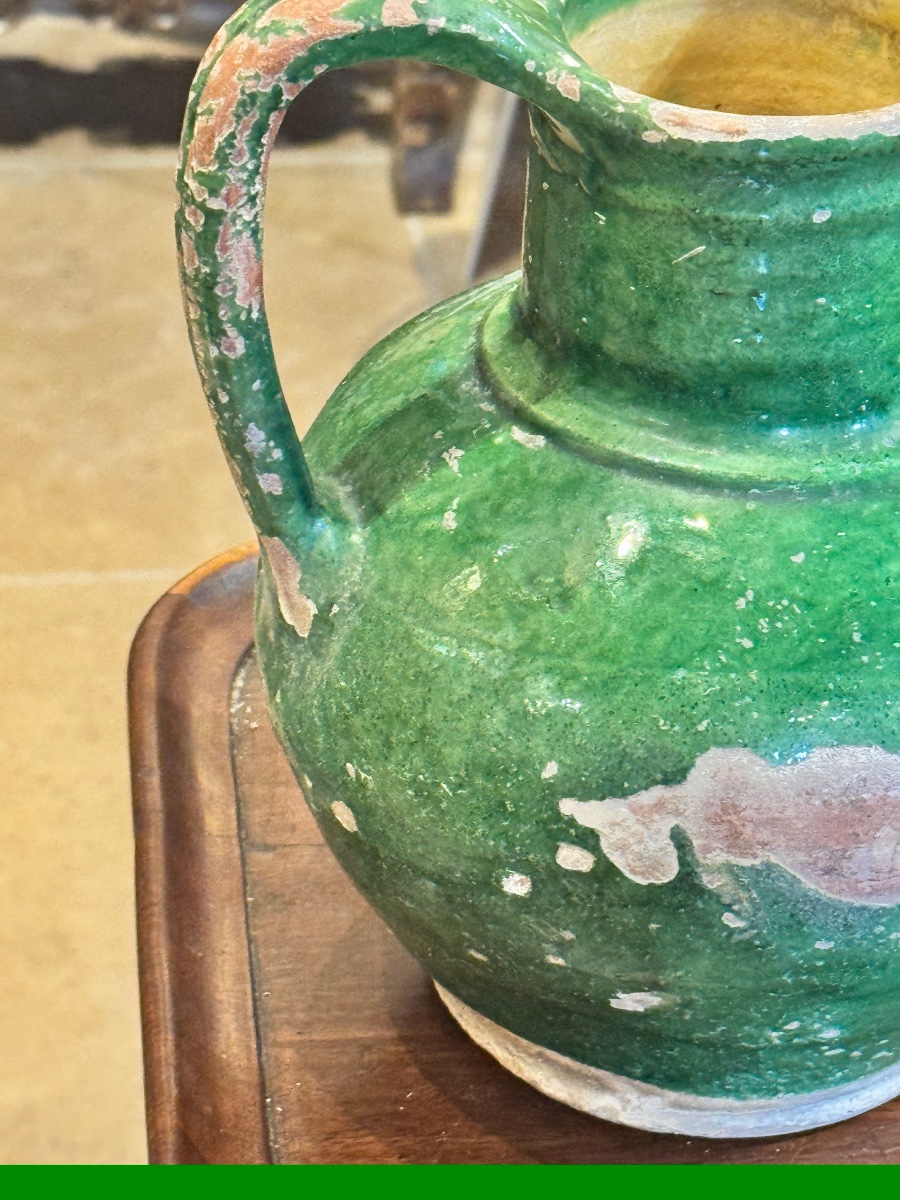 Green-glazed Earthenware Water Jug, 19th Century-photo-3