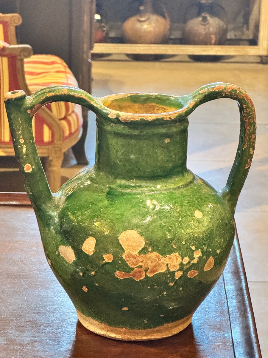 Green-glazed Earthenware Water Jug, 19th Century-photo-5