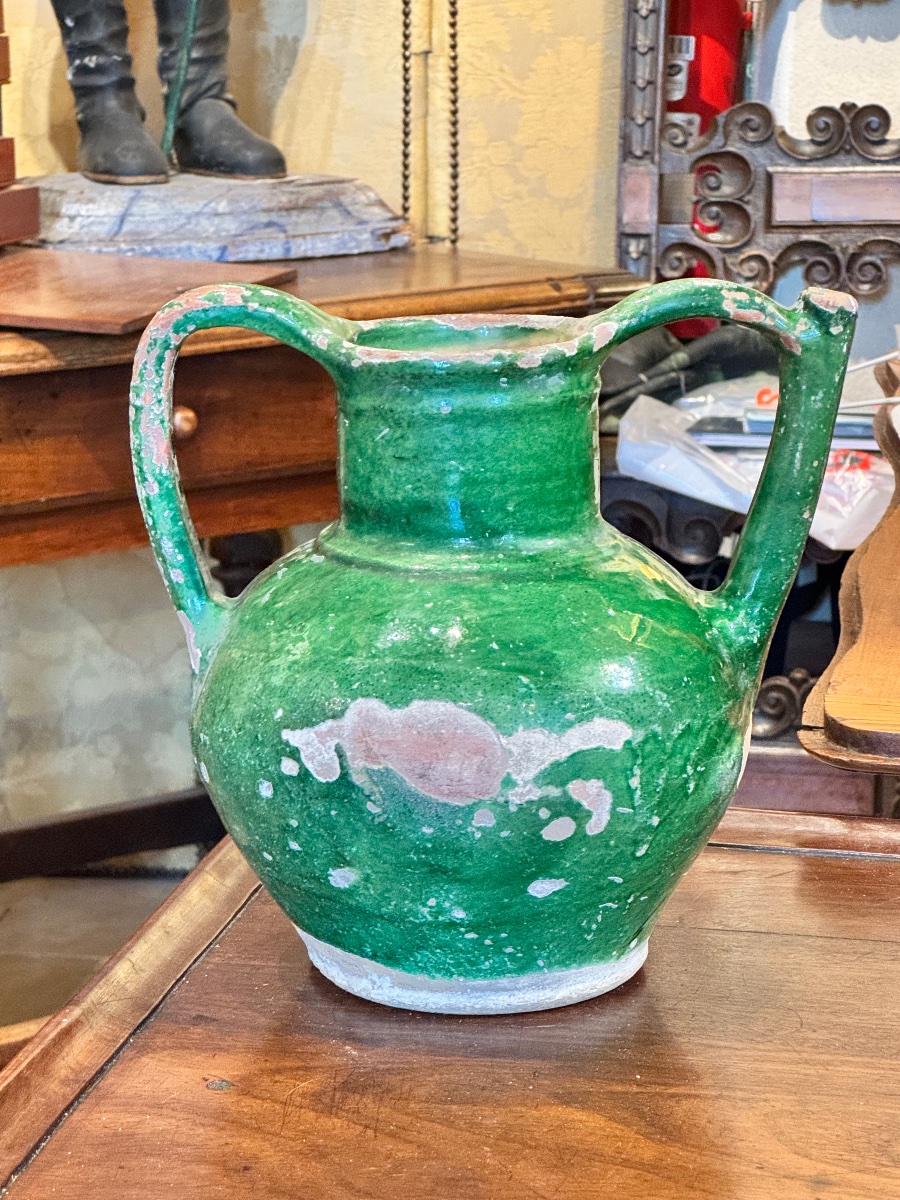 Green-glazed Earthenware Water Jug, 19th Century-photo-6