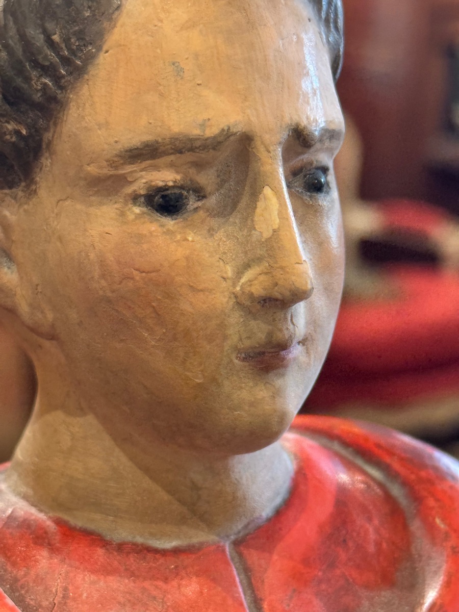 Rare et importante sculpture religieuse en bois sculpté, polychromé -photo-3