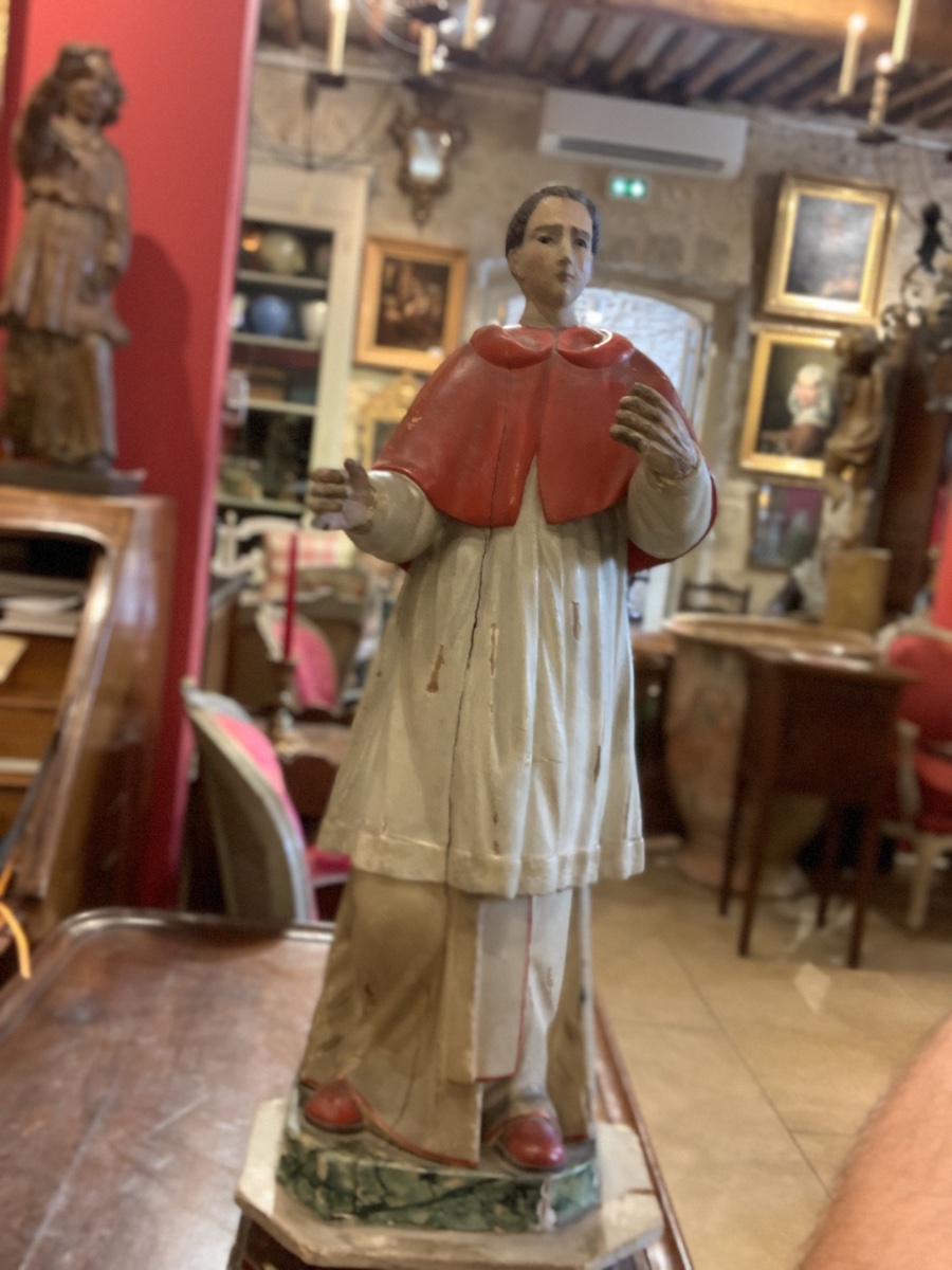 Rare et importante sculpture religieuse en bois sculpté, polychromé -photo-2
