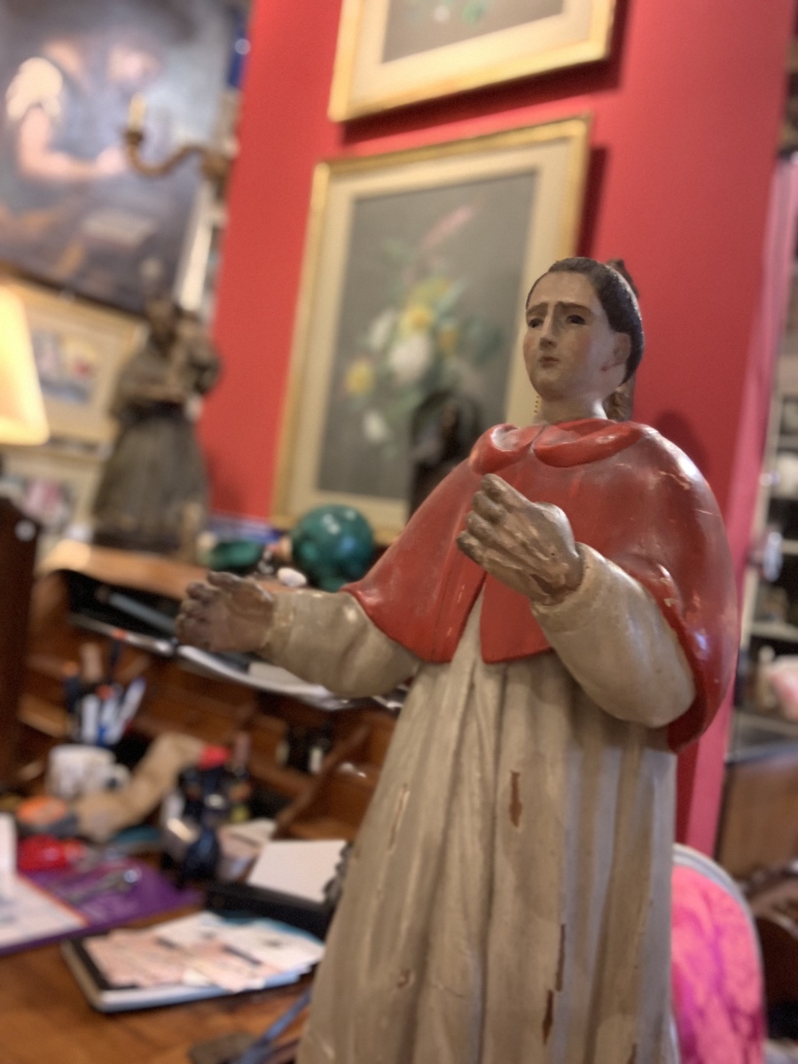 Rare et importante sculpture religieuse en bois sculpté, polychromé -photo-3