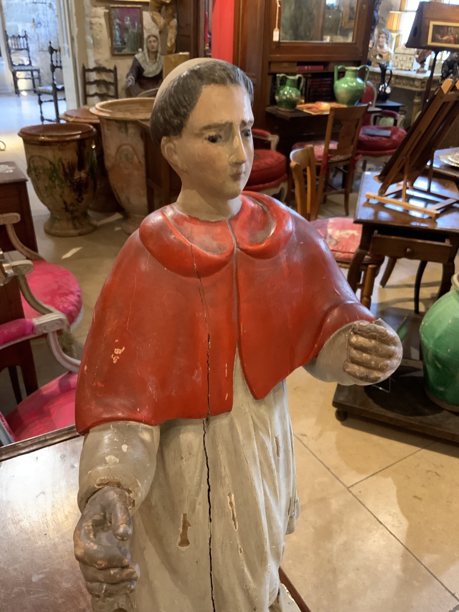 Rare et importante sculpture religieuse en bois sculpté, polychromé -photo-4