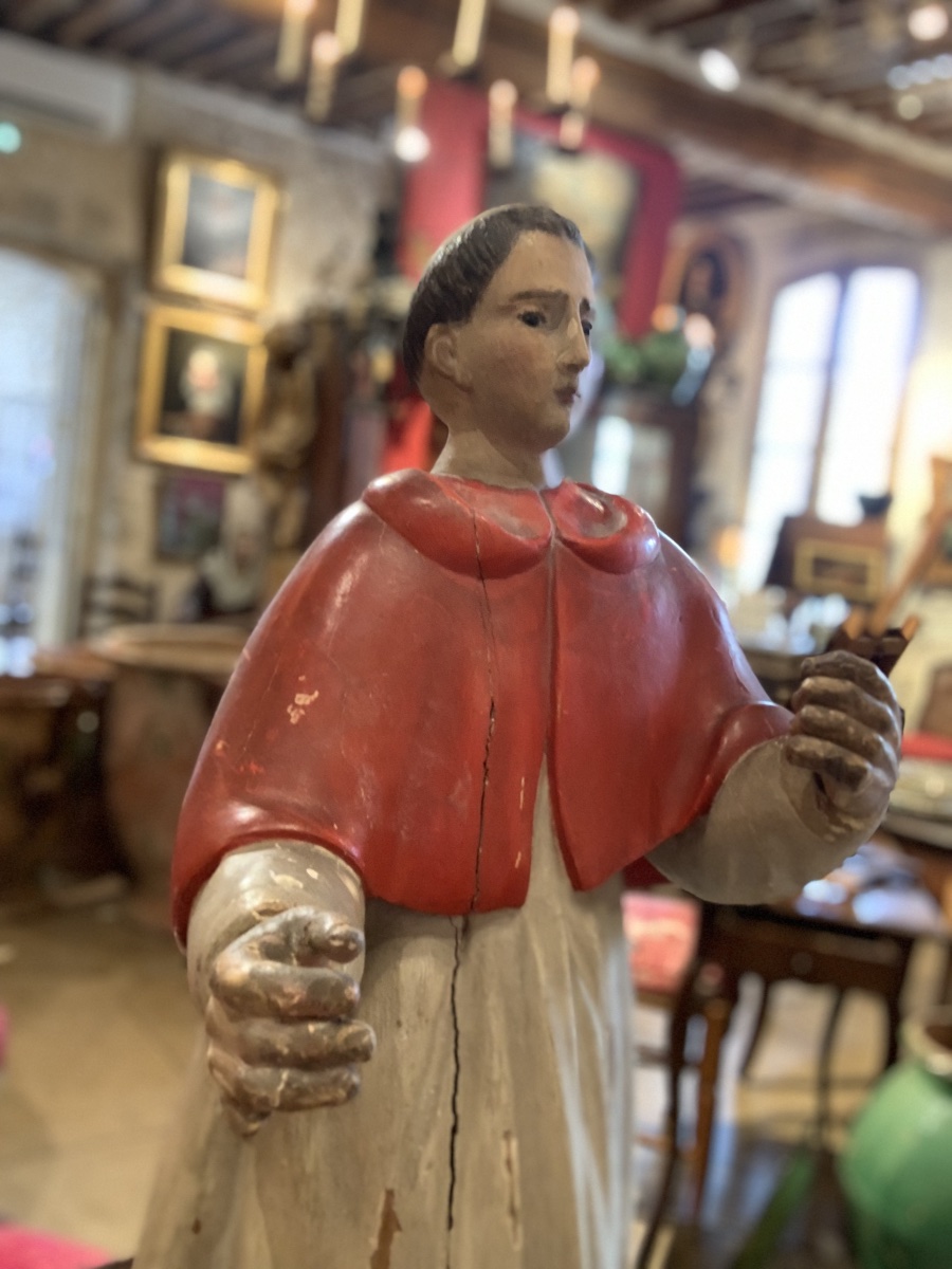 Rare et importante sculpture religieuse en bois sculpté, polychromé -photo-5