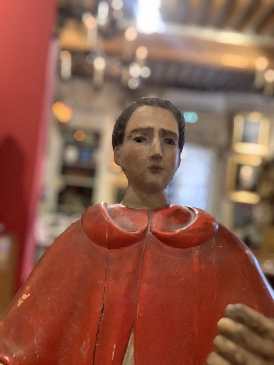 Rare et importante sculpture religieuse en bois sculpté, polychromé -photo-8
