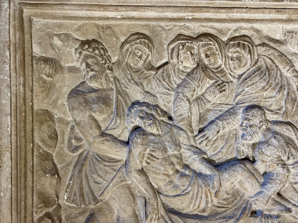 Deposition Of The Cross – Stone Bas-relief, 16th Century-photo-2