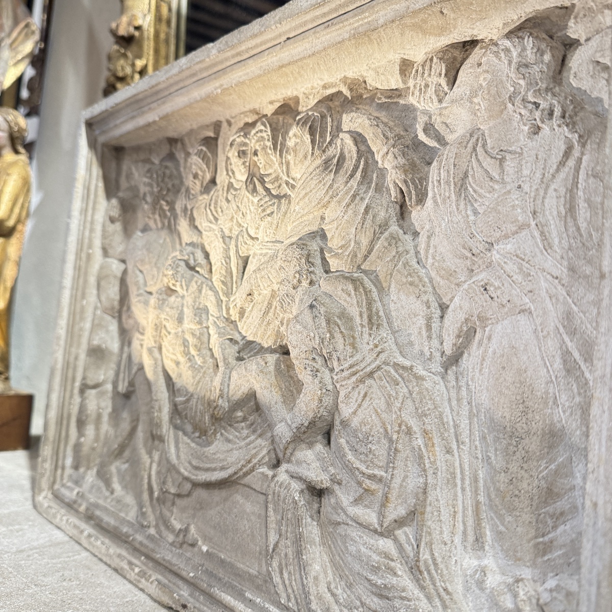 Deposition Of The Cross – Stone Bas-relief, 16th Century-photo-2