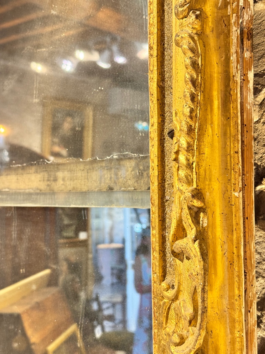 Large Carved And Gilded Wooden Mirror With Rocaille Decoration – 18th Century-photo-2