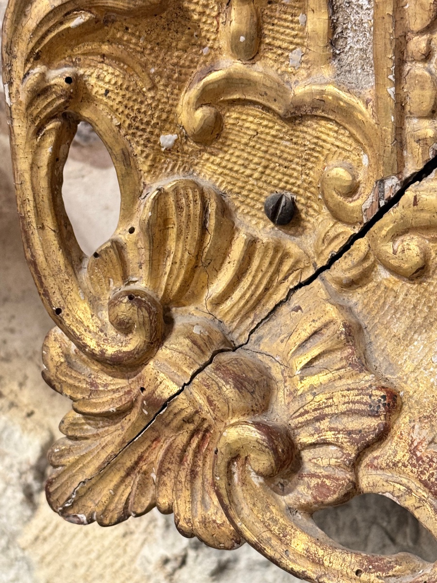 Large Carved And Gilded Wooden Mirror With Rocaille Decoration – 18th Century-photo-3