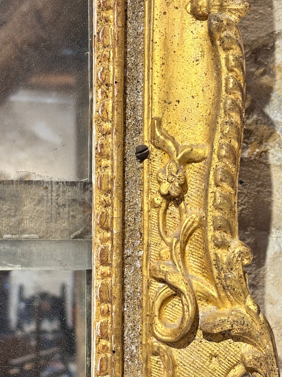 Large Carved And Gilded Wooden Mirror With Rocaille Decoration – 18th Century-photo-4