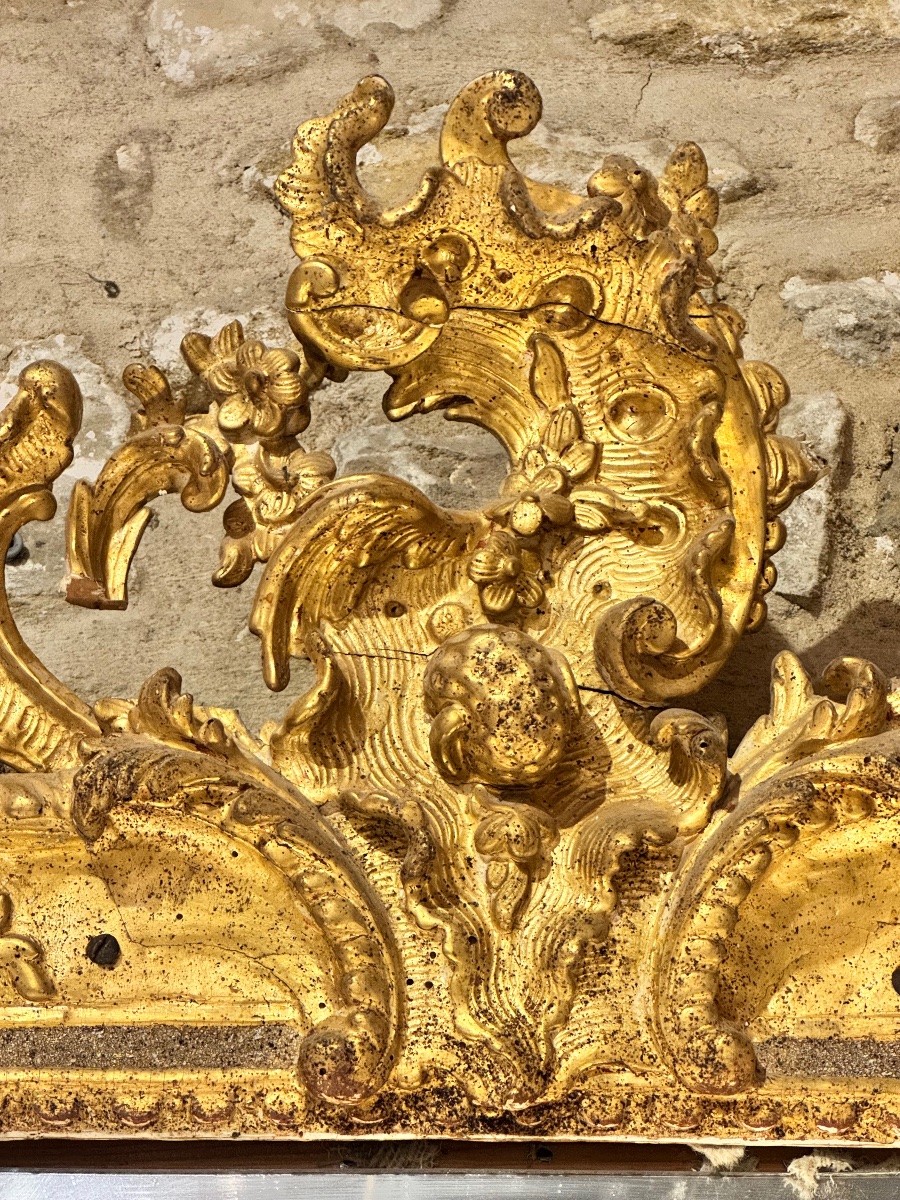 Large Carved And Gilded Wooden Mirror With Rocaille Decoration – 18th Century-photo-5