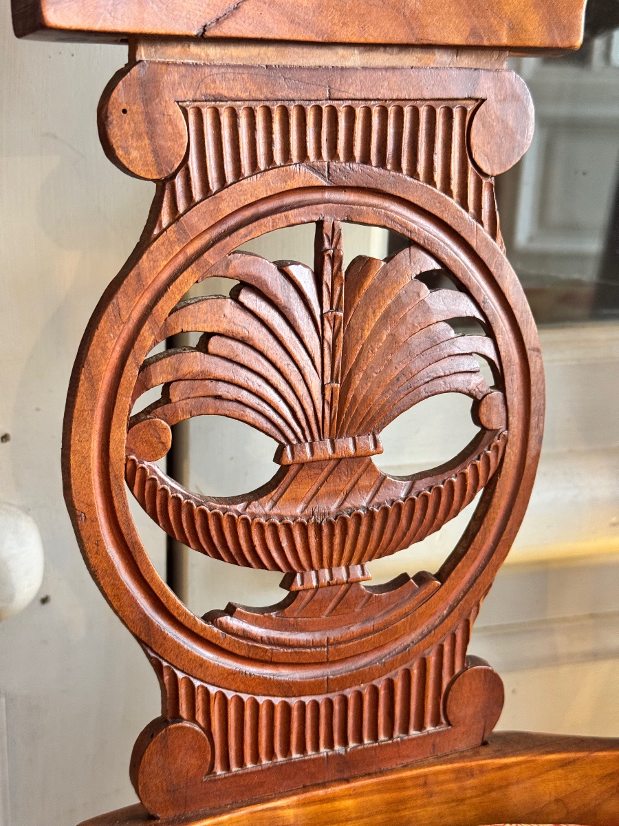 Set Of Five Consulat-period Chairs In Cherry Wood—late 18th / Early 19th Century-photo-5