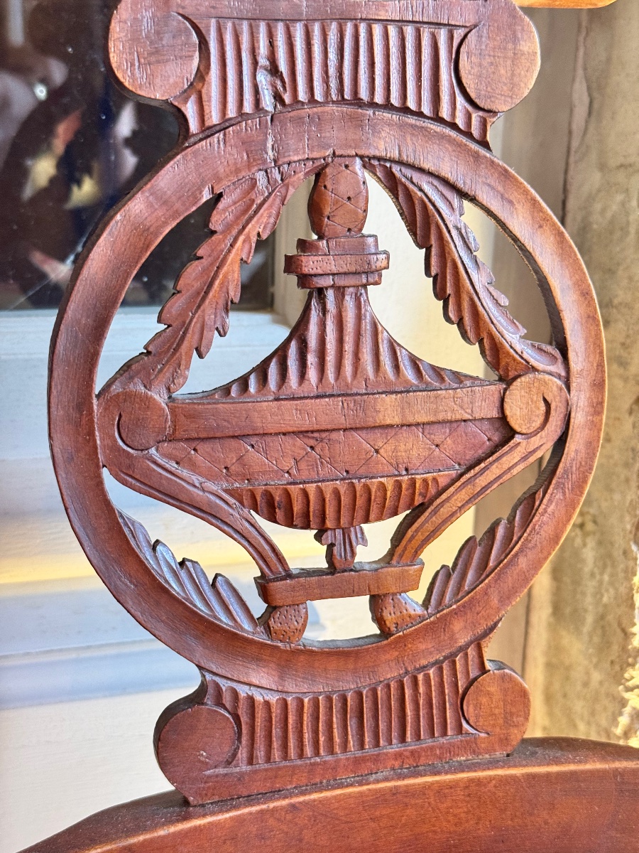 Set Of Five Consulat-period Chairs In Cherry Wood—late 18th / Early 19th Century-photo-6