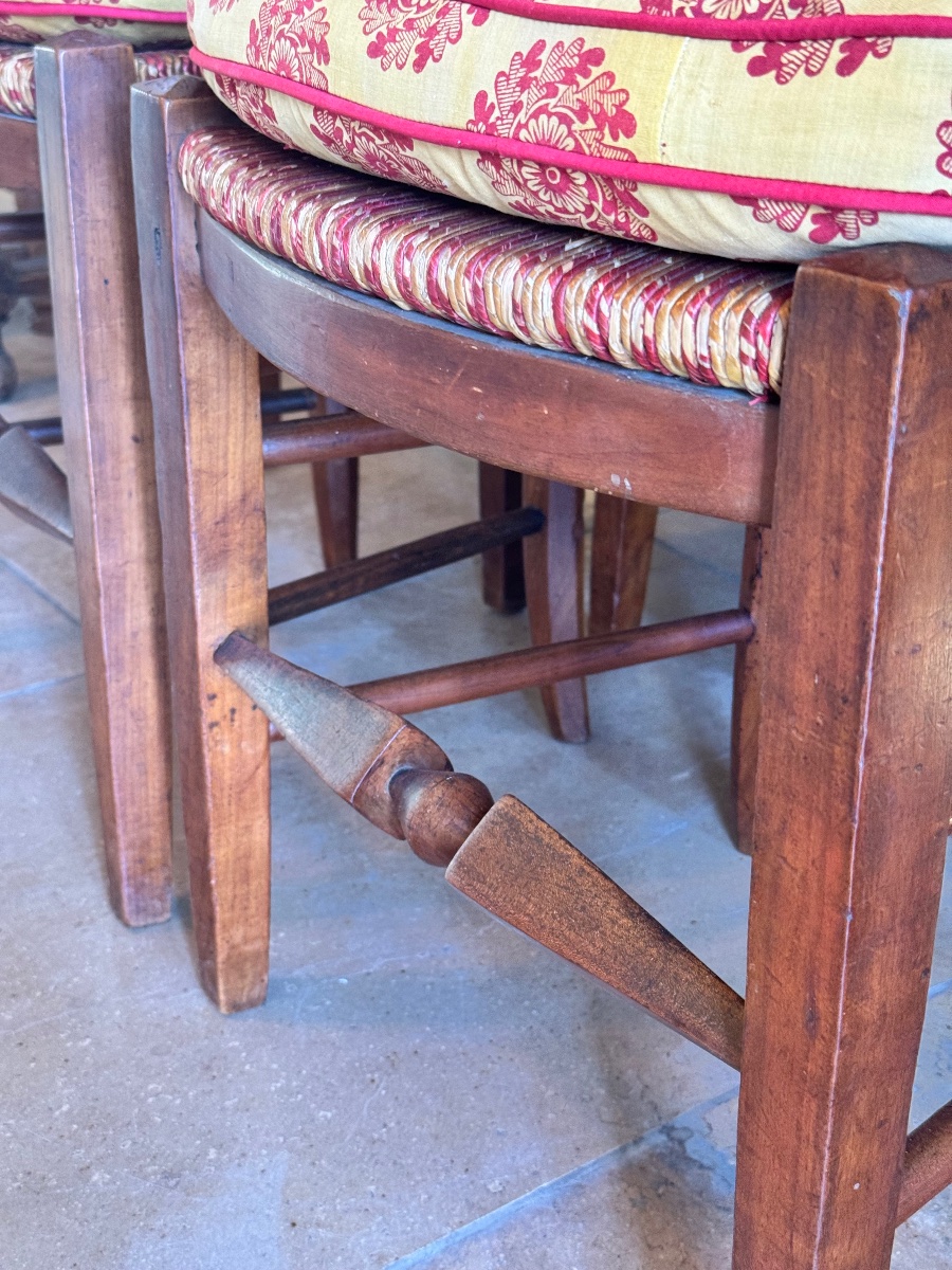 Set Of Five Consulat-period Chairs In Cherry Wood—late 18th / Early 19th Century-photo-7