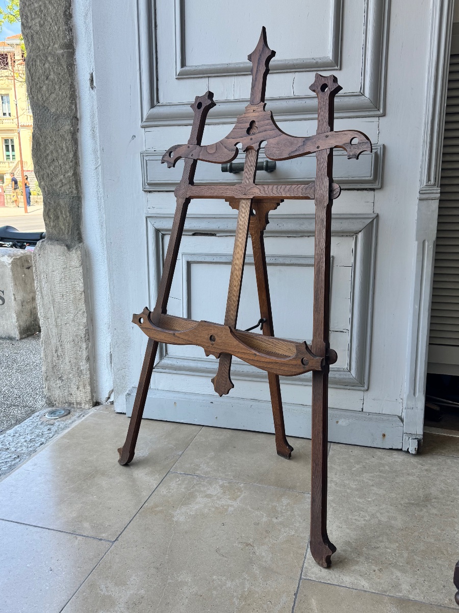 Large Carved And Pierced Oak Artist’s Easel – 19th Century-photo-3