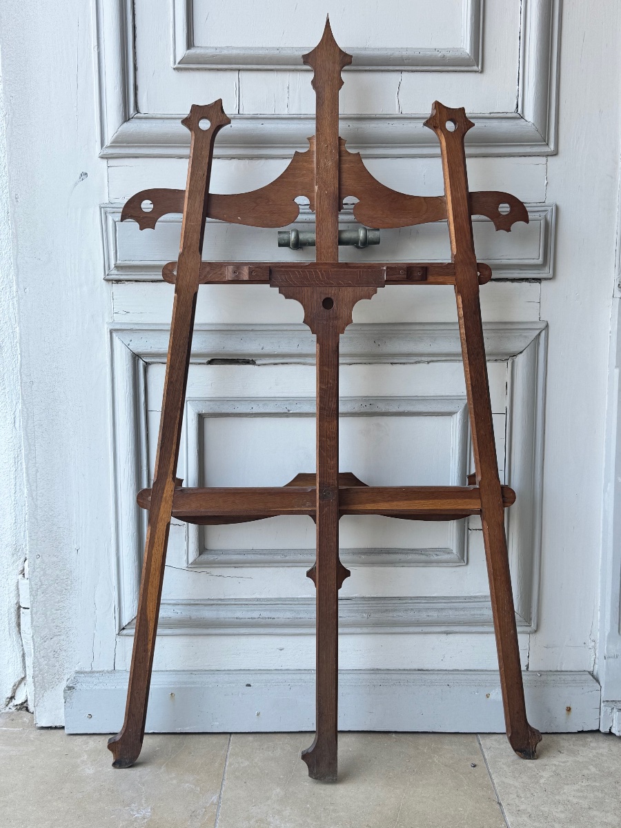 Large Carved And Pierced Oak Artist’s Easel – 19th Century-photo-7