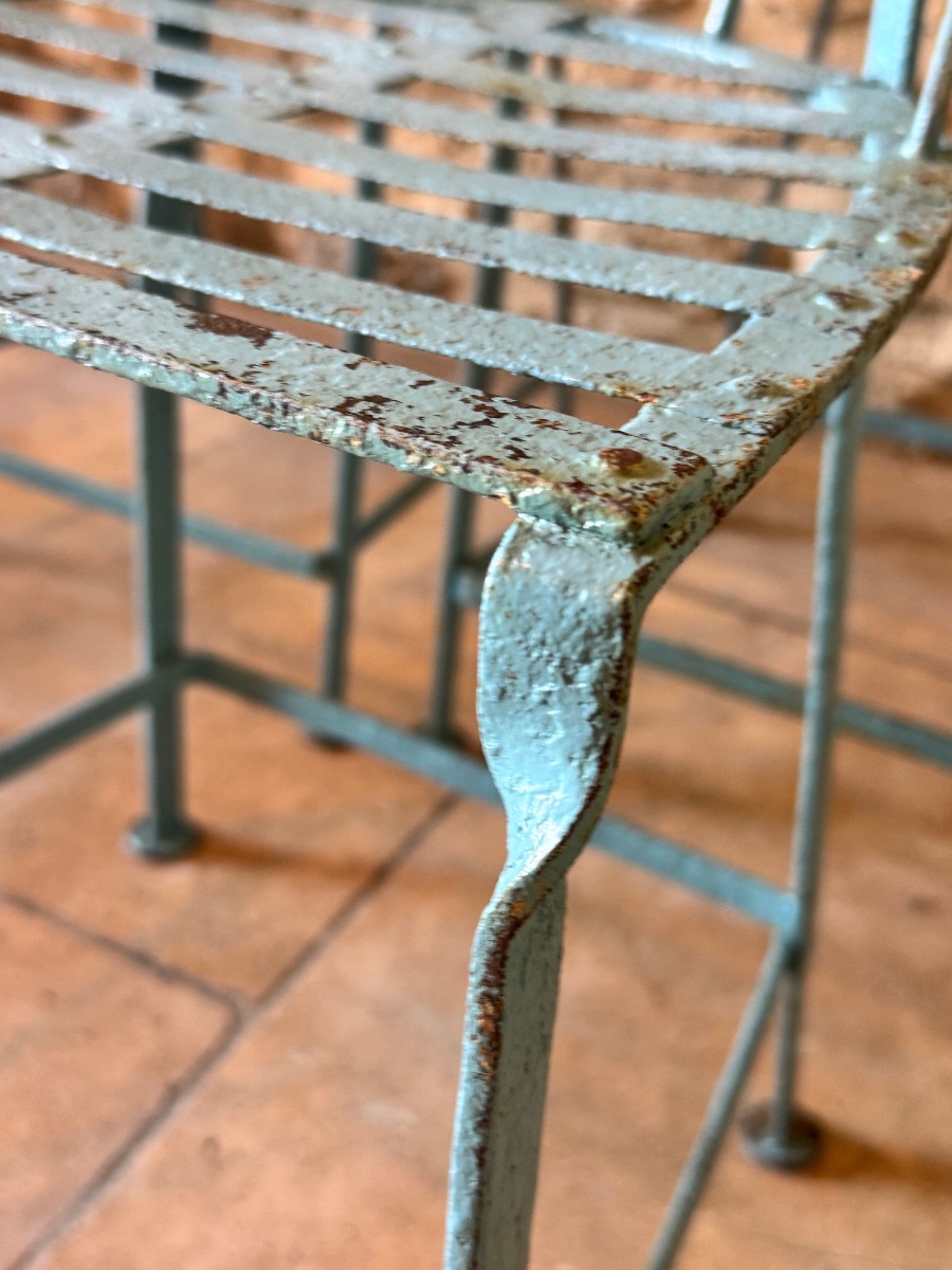 Four Chairs And A Garden Pedestal Table Made Of Riveted Iron – Early 20th Century-photo-2