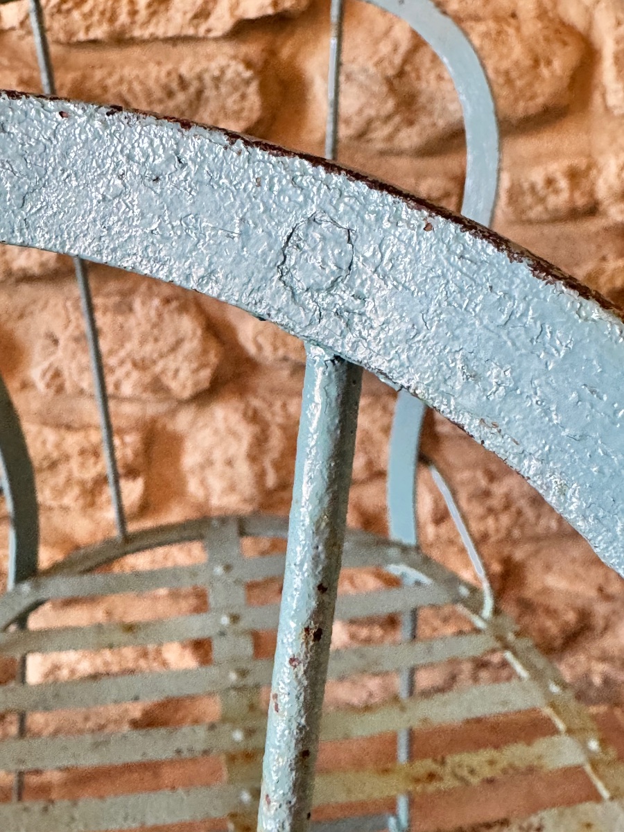 Four Chairs And A Garden Pedestal Table Made Of Riveted Iron – Early 20th Century-photo-4