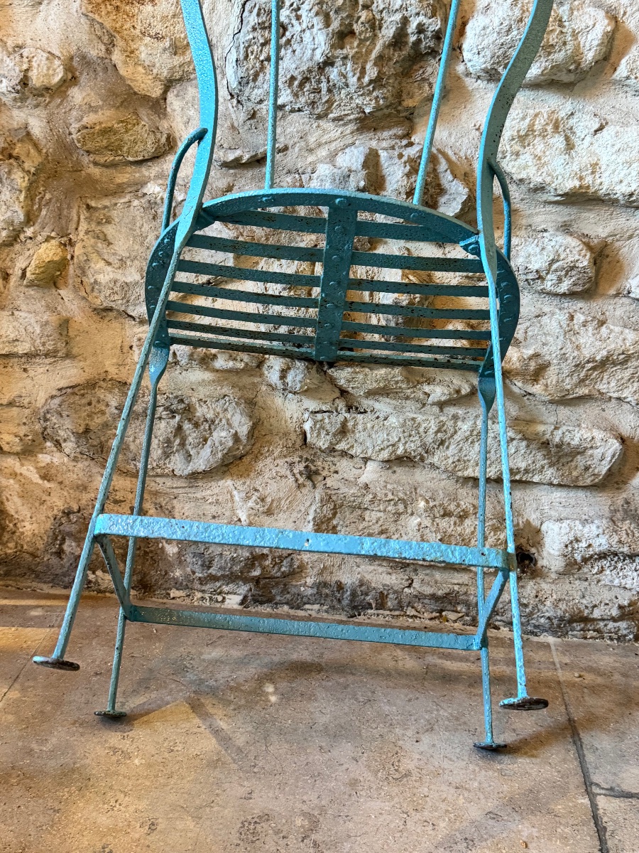 Four Chairs And A Garden Pedestal Table Made Of Riveted Iron – Early 20th Century-photo-6