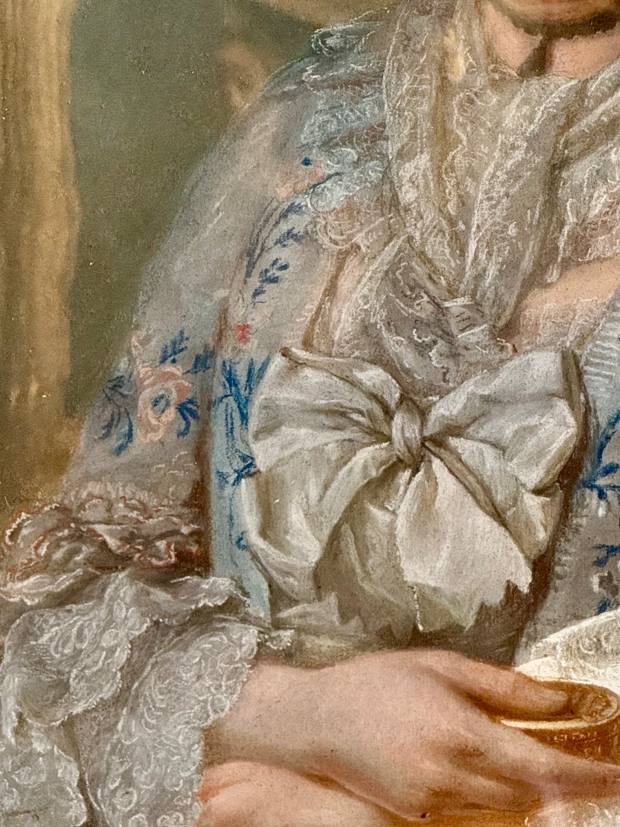 Pastel XVIIIe, Portrait de Mademoiselle Delamarre, attribué à Lépicié ou Jeaurat de Bertry-photo-1