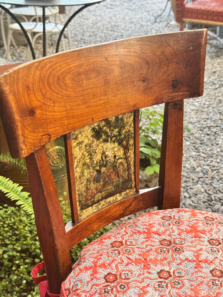 Paire de chaises paillées d’époque Directoire, fin du XVIIIe – début du XIXe, en bois fruitier-photo-2