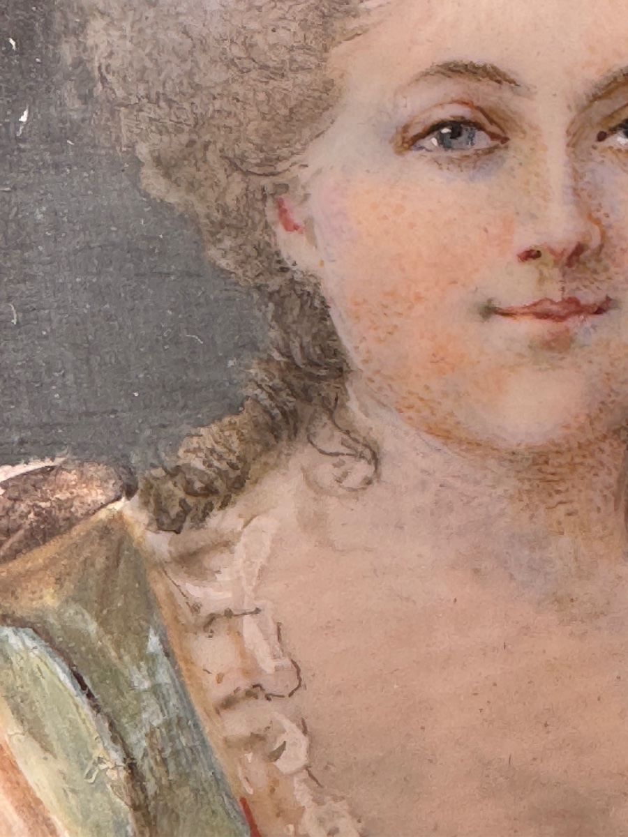 Portrait Of A Lady, Miniature On Paper – Late 18th Century-photo-2