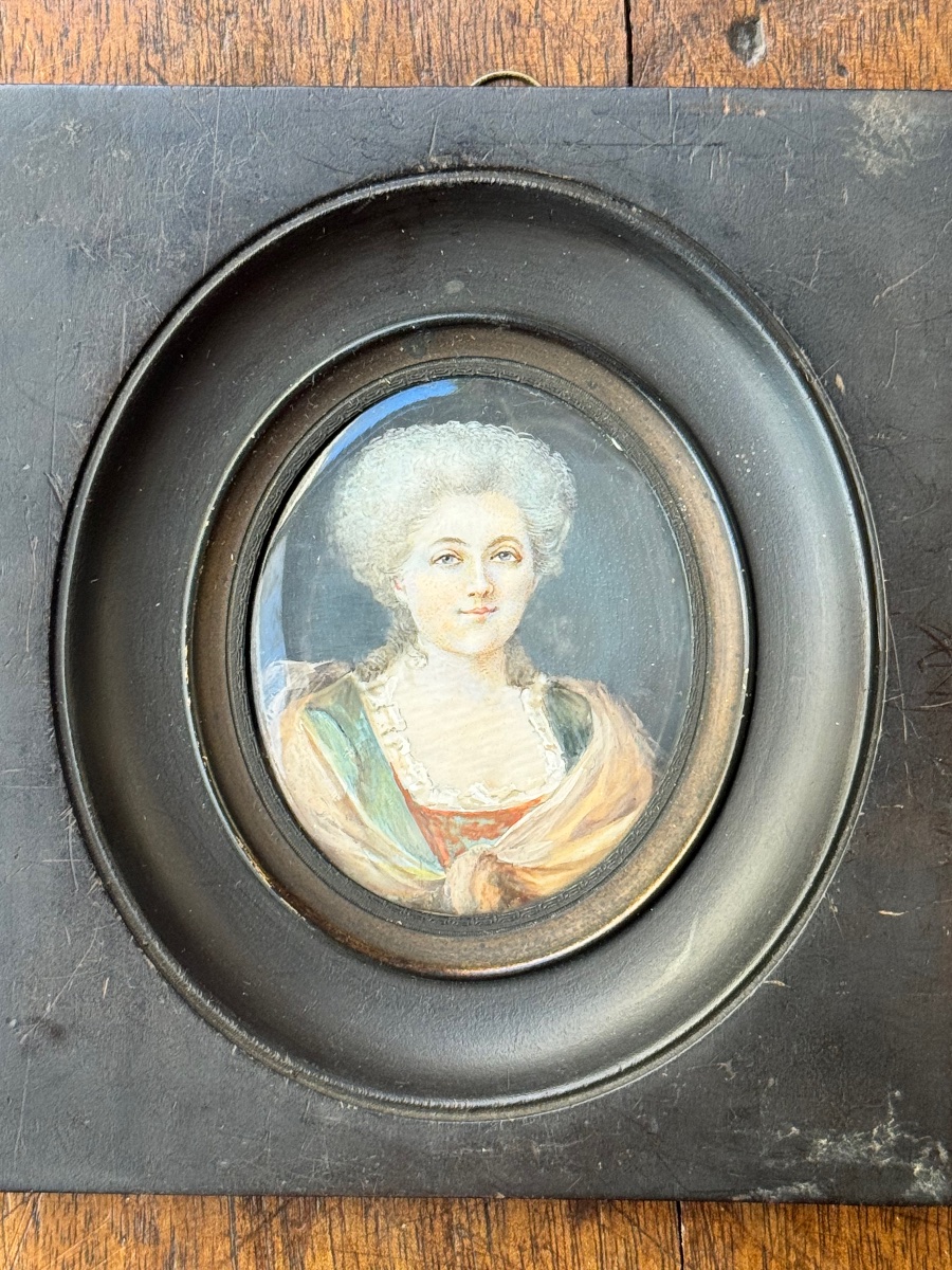 Portrait Of A Lady, Miniature On Paper – Late 18th Century-photo-3