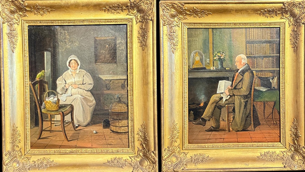 Pair Of Interior Scenes – 1839 Attributed To Noël-thomas-joseph Clérian (1796–1842)