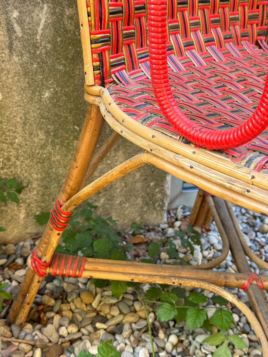 Polychrome Rattan Bench And Armchair – Circa 1920-photo-3