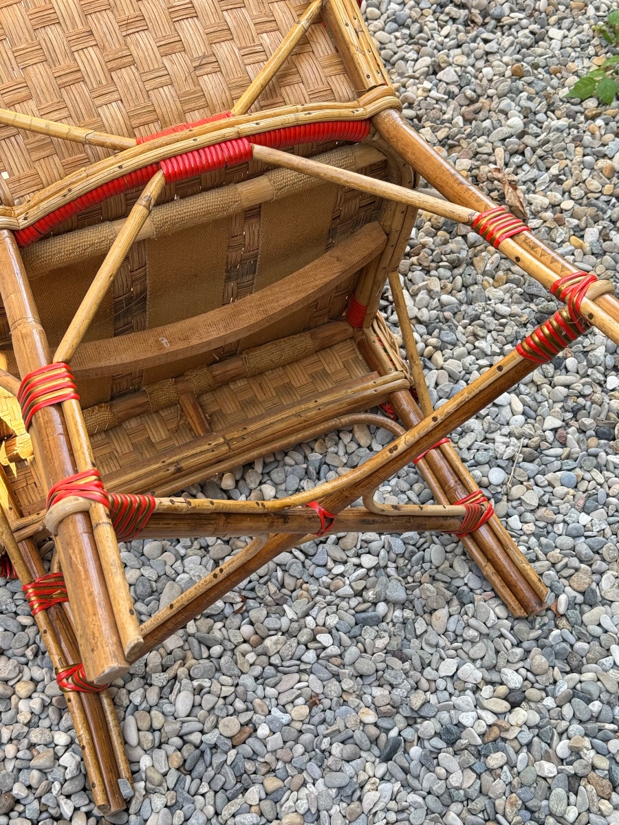 Polychrome Rattan Bench And Armchair – Circa 1920-photo-4