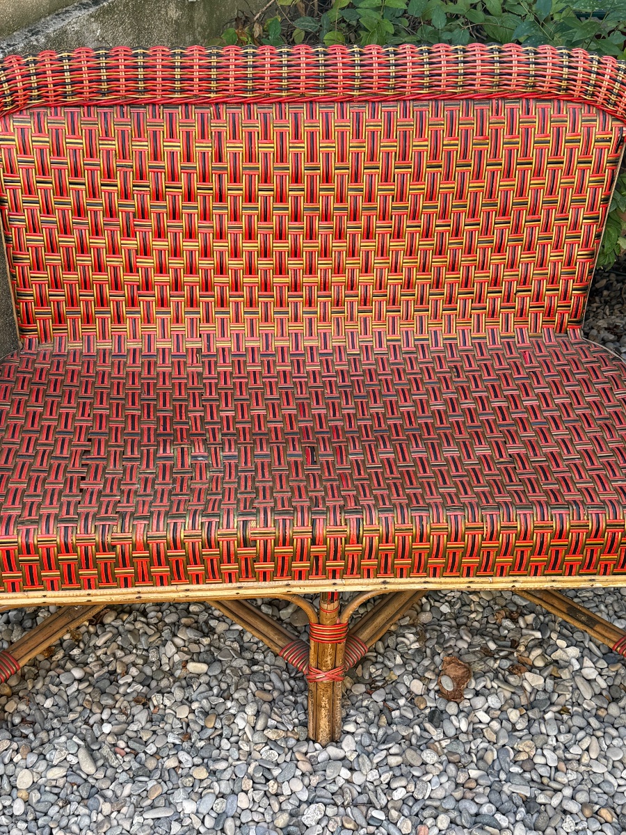 Polychrome Rattan Bench And Armchair – Circa 1920-photo-2