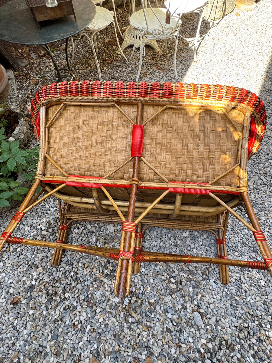 Polychrome Rattan Bench And Armchair – Circa 1920-photo-3