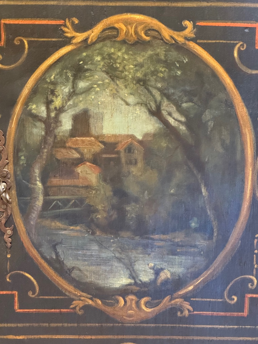 Armoire peinte d’Uzès du XVIIIe siècle à décor de paysages et bouquets-photo-2